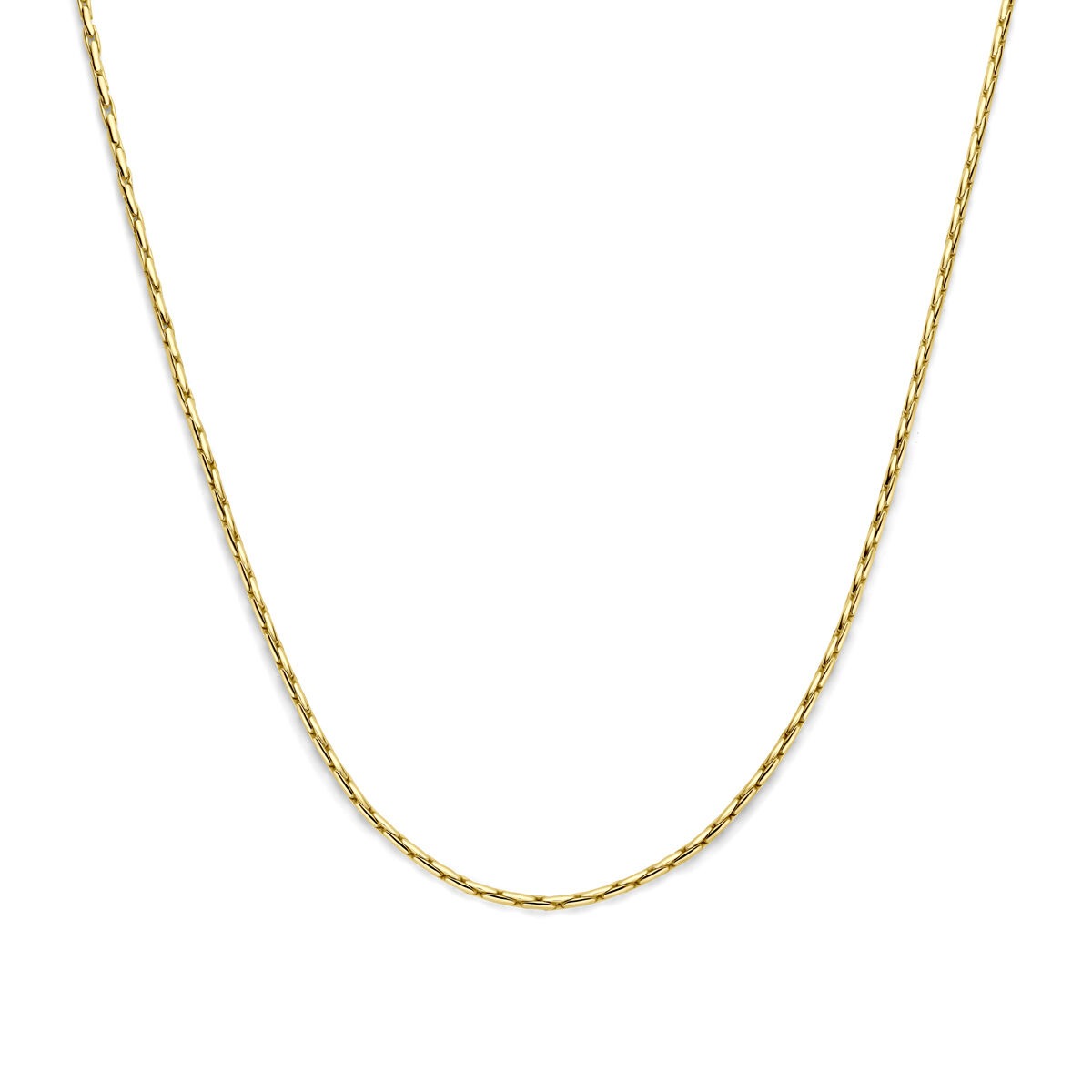 Gourmette collier van 14k geelgoud met zilverkern, 2.8 mm breed, met een gedraaide schakelstructuur.