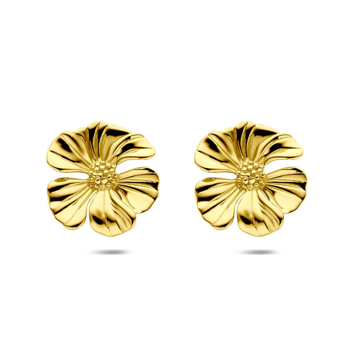 Stalen oorknoppen bloem geel dames 26 mm