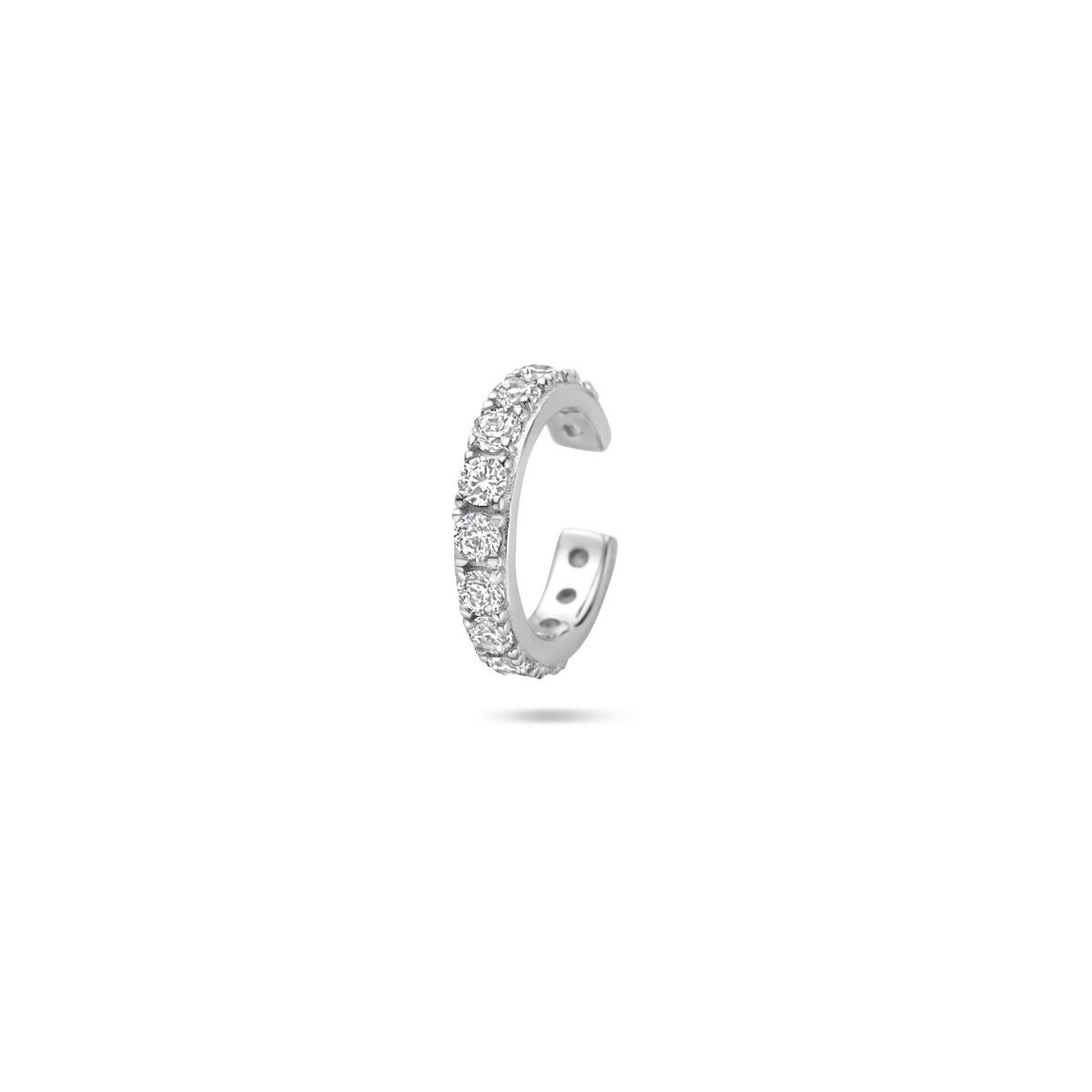Zilveren ear cuff van gerhodineerd 925 zilver, versierd met zirkonia, afmetingen 12.5x2.5 mm.