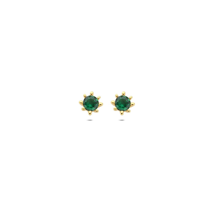 9k geelgouden oorknoppen met groene zirkonia