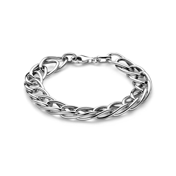 Zilveren dames armband – Gerhodineerd met brede draadschakels 10 mm 19 cm
