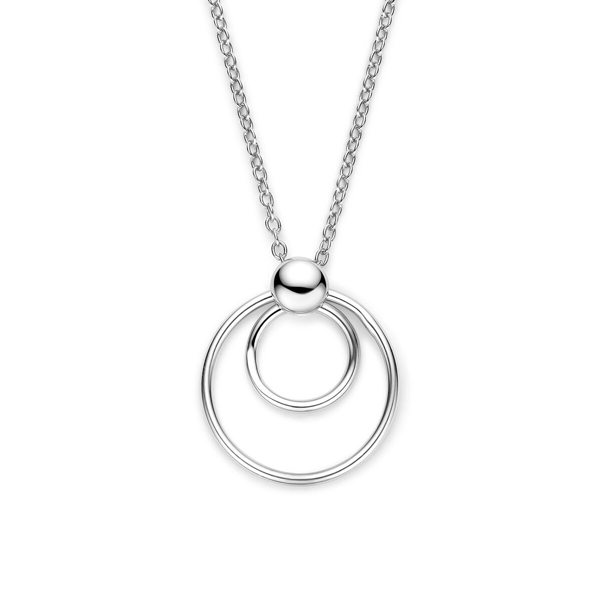 Gerhodineerd 925 zilveren collier met twee ronde ringen en een bolle hanger.