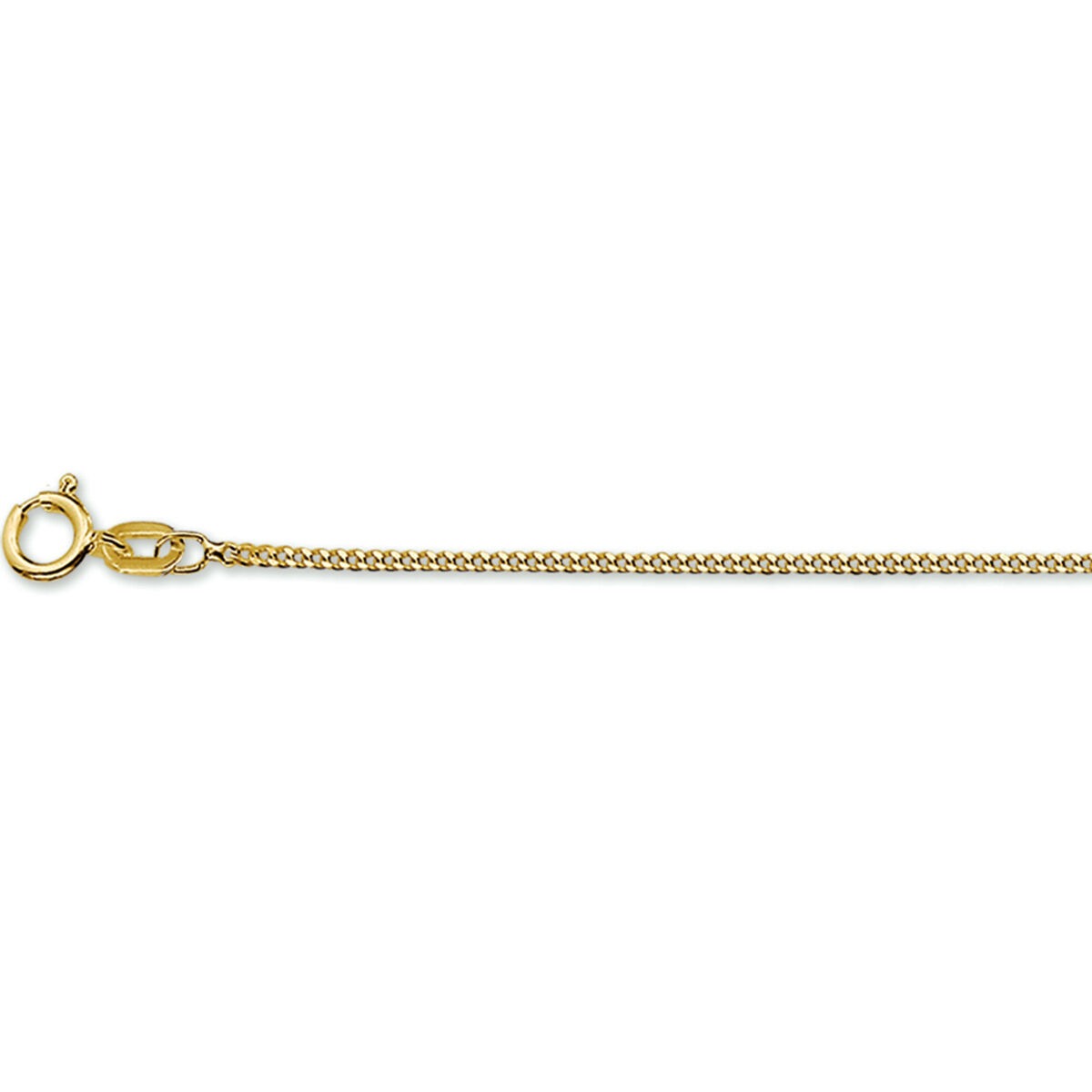 Geelgouden gourmette armband van 14k met een dikte van 1.2mm en een karabijnsluiting.