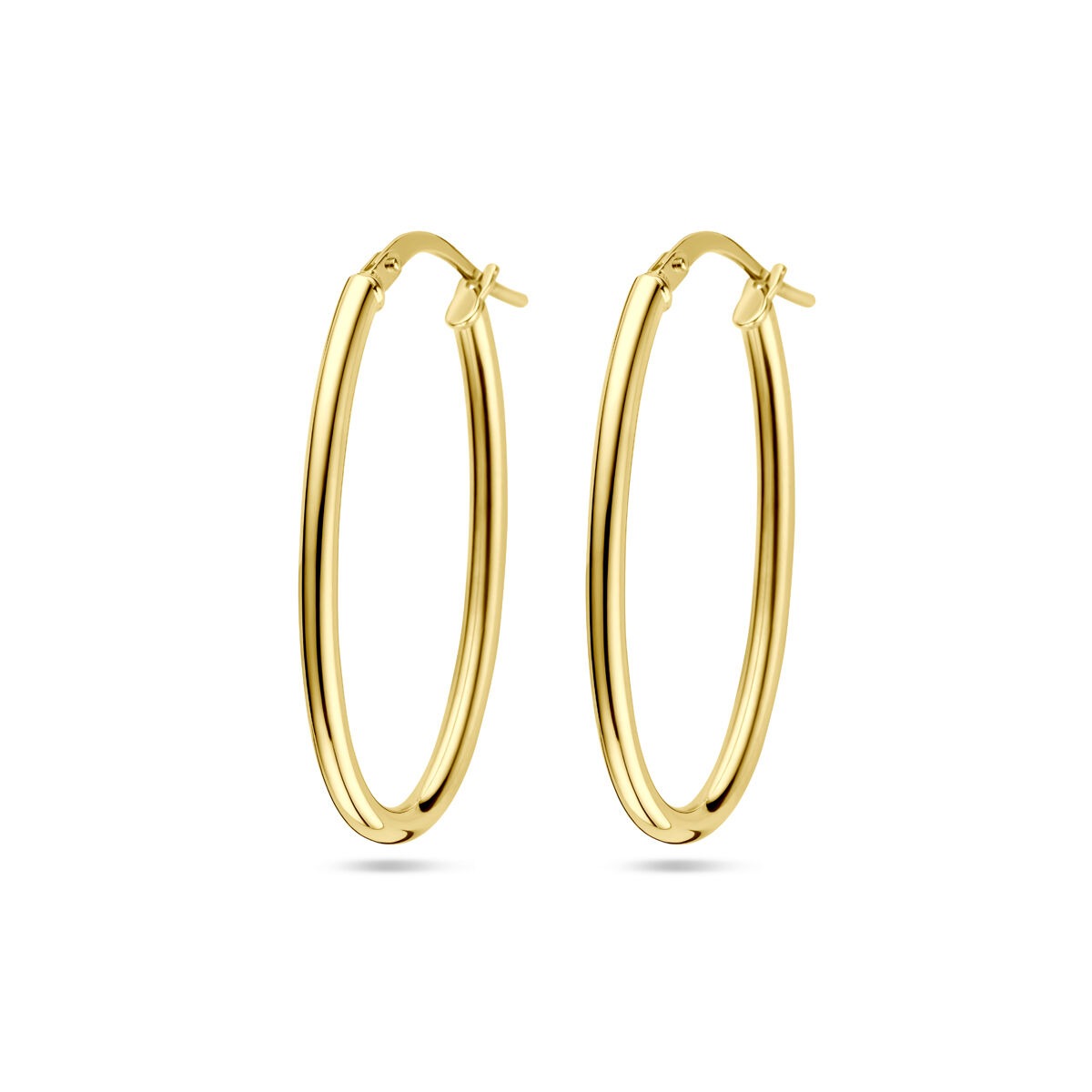 Geelgouden oorringen met een zilveren kern, 34x2mm, met een glanzende afwerking.