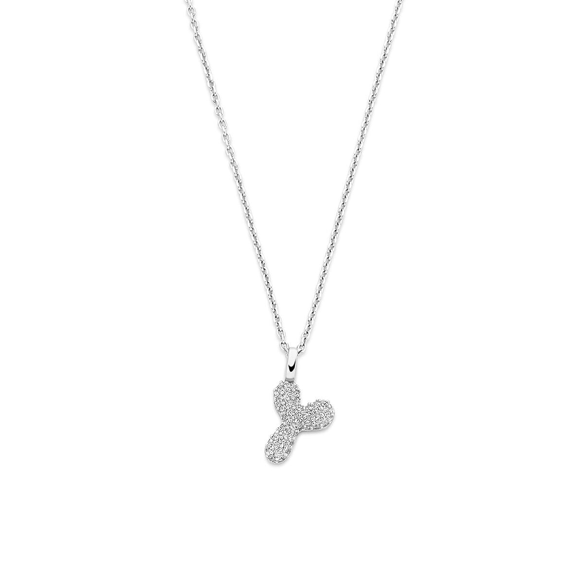 Gerhodineerd 925 zilveren collier met een zirkonia bedel in de vorm van een letter.