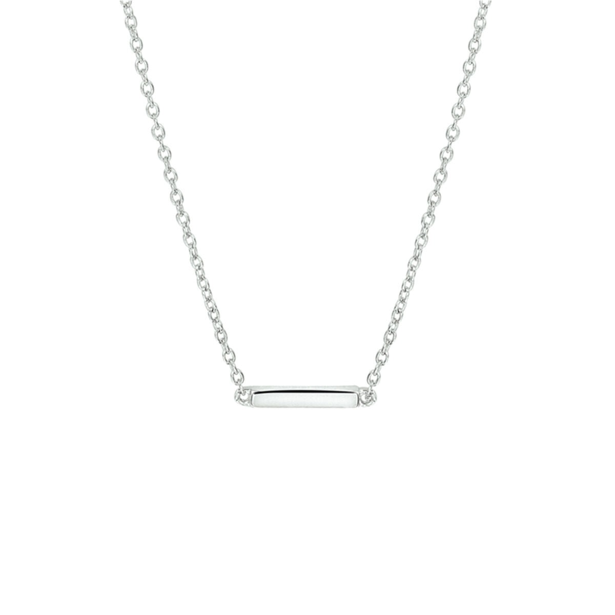 Zilveren collier van gerhodineerd 925 zilver met een minimalistisch balkje in het midden.
