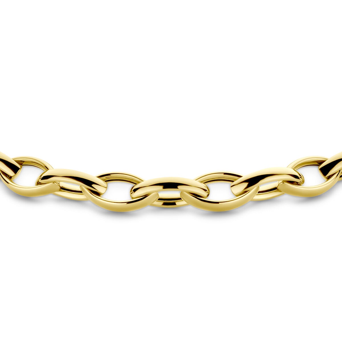 Gouden collier van 14k met schakels van 6 mm breedte en een glanzende afwerking.