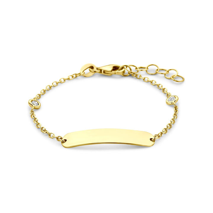 14k Geelgouden baby graveerarmband met lab grown diamant