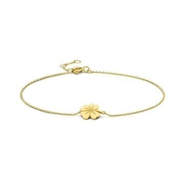 Gouden armband van 9k met een klavertje als hanger en een fijne schakelketting.