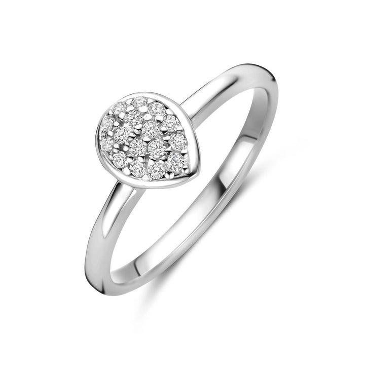 Zilveren dames ring met zirkonia – Gerhodineerd druppel ontwerp