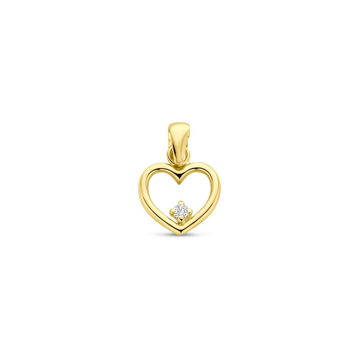 14k gouden hanger met hart en zirkonia – 13 mm