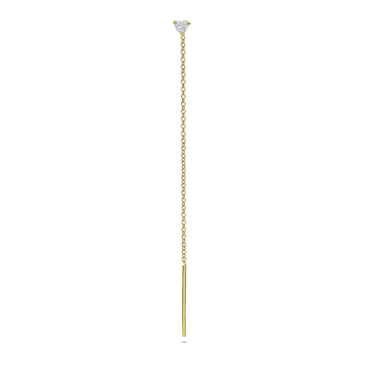 14k Geelgouden doortrekoorbel met hartvormige diamant