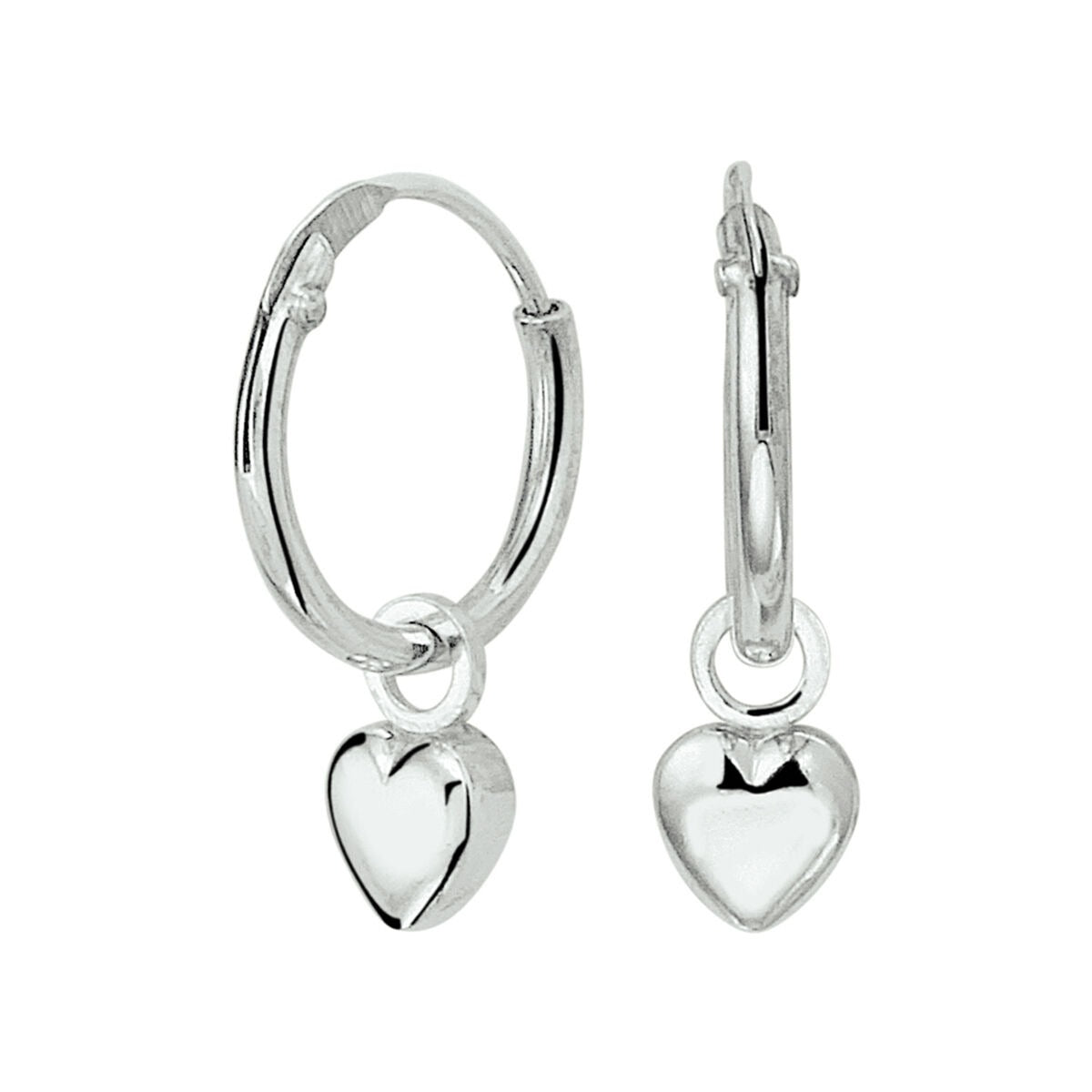 Gerhodineerde zilveren klapoorringen met een hartvormige hanger.
