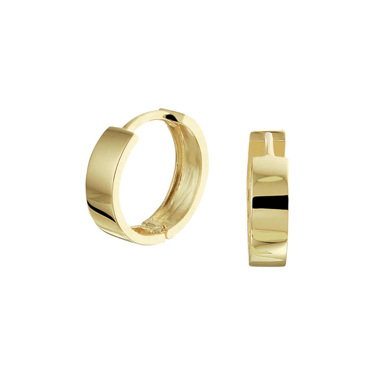 Geelgouden klapoorringen met een gladde, verfijnde afwerking en een tijdloos design.