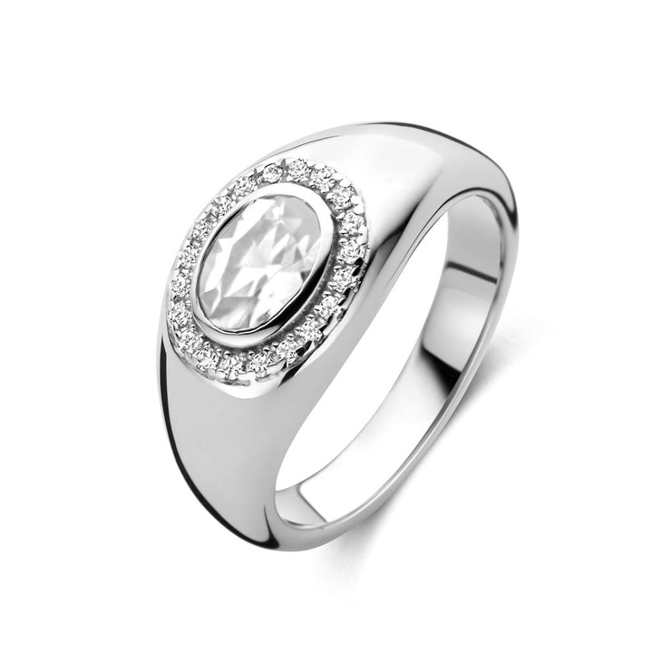 Gerhodineerd zilveren entourage ring met ovale zirkonia 10mm