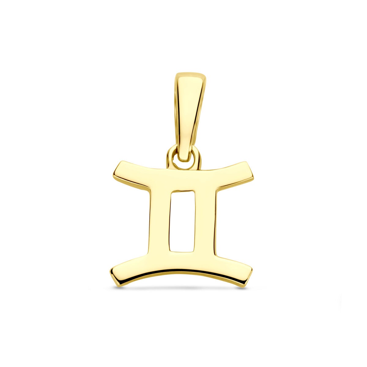 Geelgouden hanger met sterrenbeeld Tweelingen, eenvoudig en strak van ontwerp.