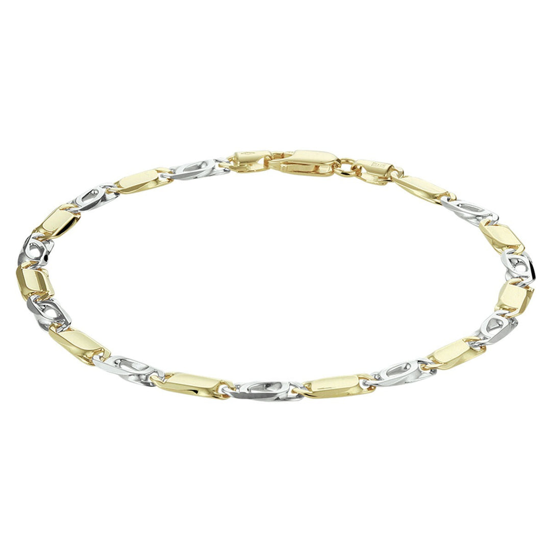 14k Bicolor gouden heren armband met valkenoog schakel