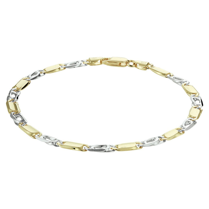 14k Bicolor gouden heren armband met valkenoog schakel