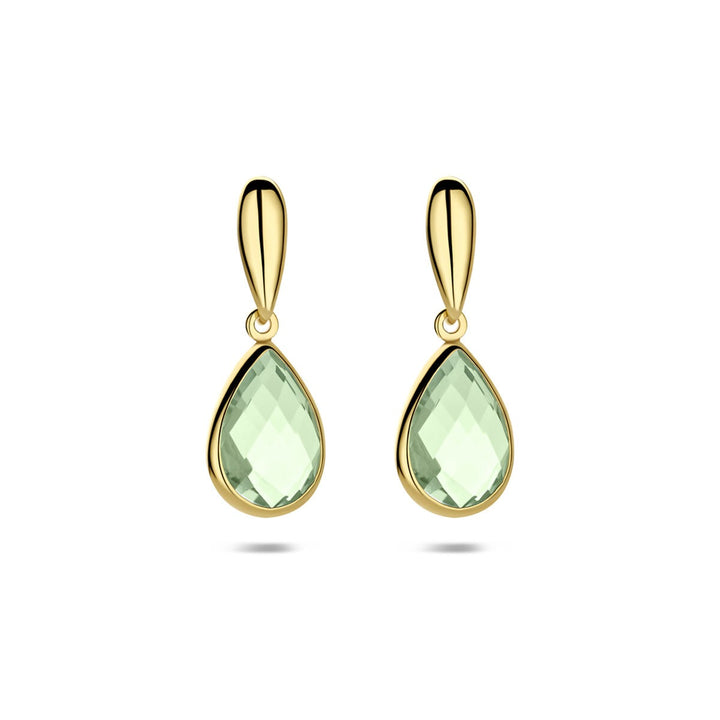 14k Geelgouden oorhangers met groene amethist