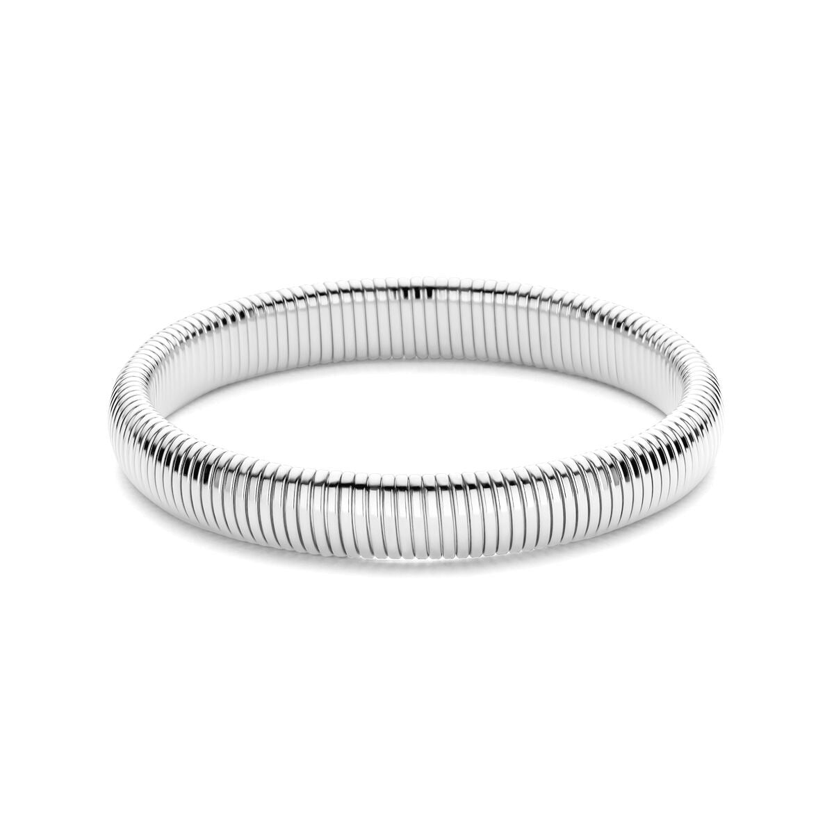 Stalen dames armband in tubogas design met een glanzende, flexibele afwerking.