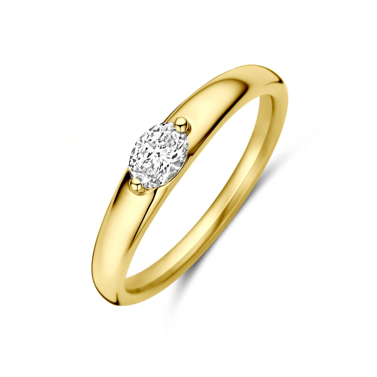 Geelgouden ring met een solitaire diamant van 0,32 ct in een ovale zetting.
