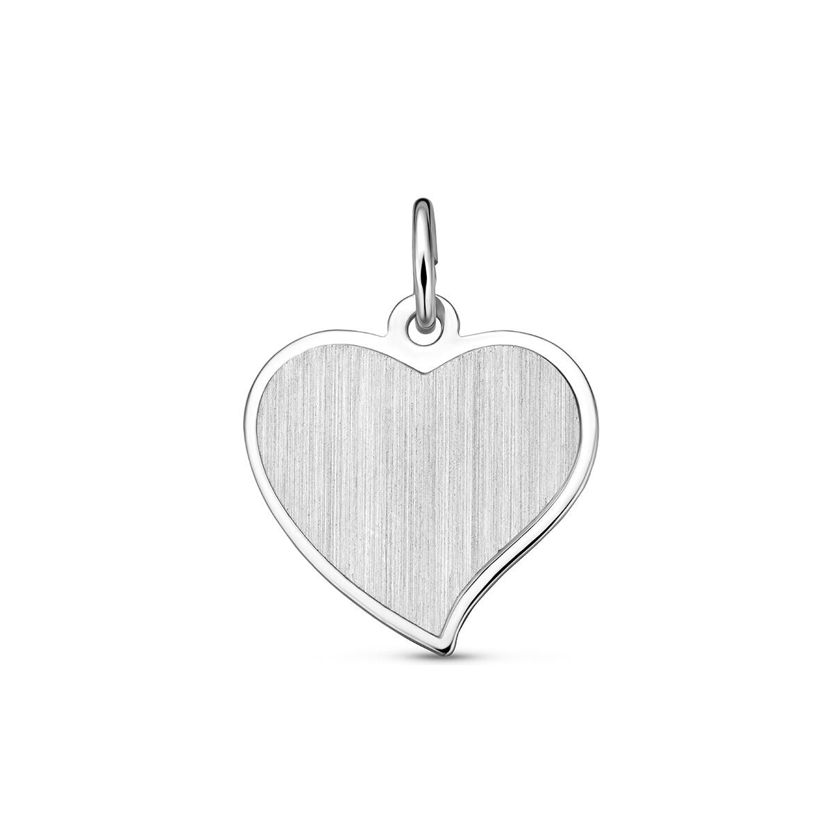 Gerhodineerde 925 zilveren hartvormige graveerhanger met een matte afwerking.