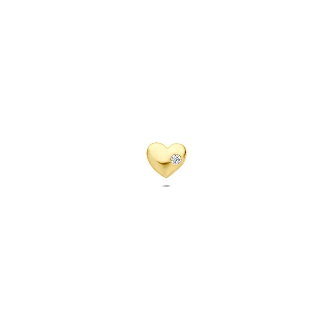 9k geelgouden piercing met hartje en zirkonia