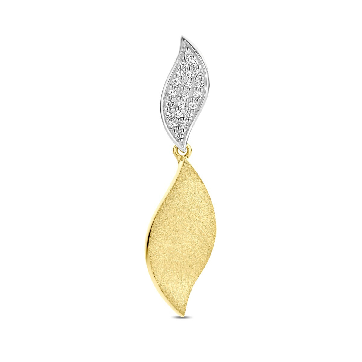 Bicolor gouden hanger van 14K met een matte en gepolijste afwerking, versierd met een diamant van 0,09 ct.