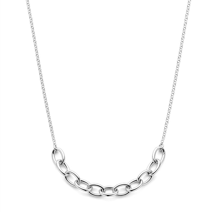 Gerhodineerd zilveren damescollier met glanzende schakels