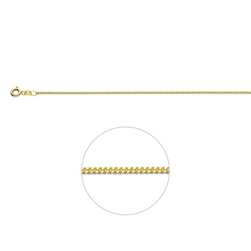 Gouden gourmet armband van 9 karaat met een stevige schakelstructuur en een karabijnsluiting.