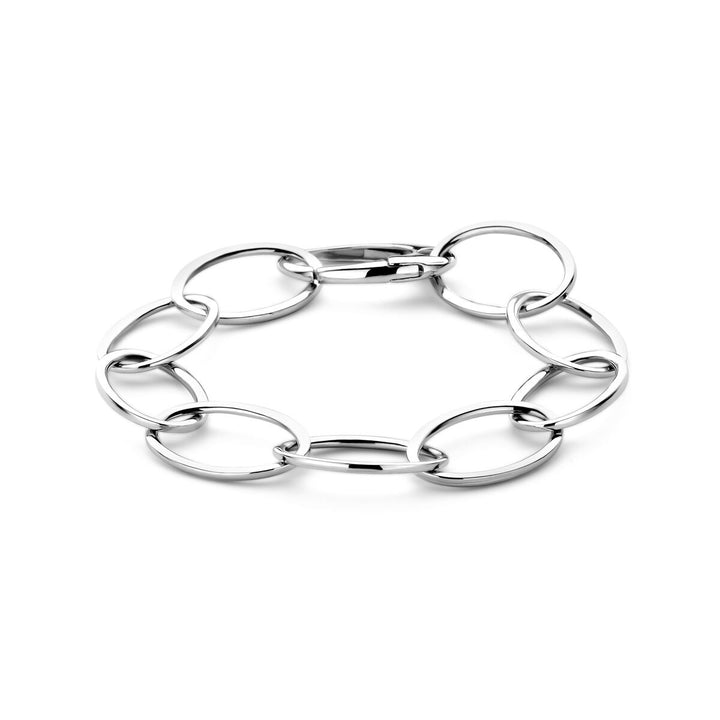 Zilveren dames armband gerhodineerd met anker schakel 16mm