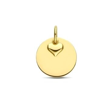 Gouden graveerhanger van 9k met een uitgespaard hartje aan de bovenkant.