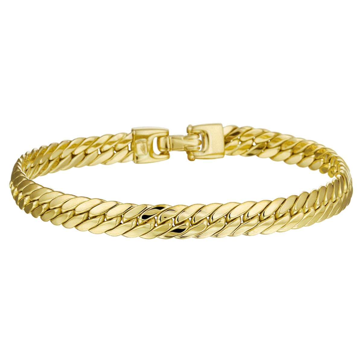 Gourmet armband van 14k geelgoud met een breedte van 6,5 mm en een stevige sluiting.