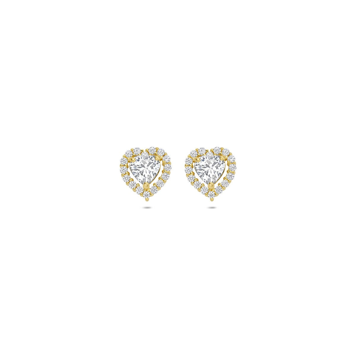 ear studs heart zirconia 14K yellow gold