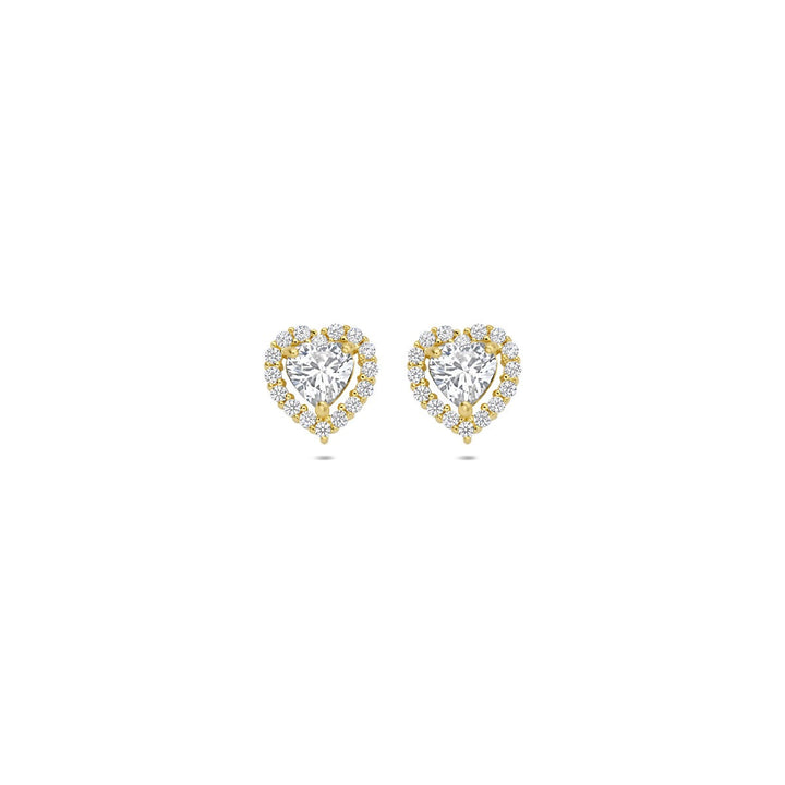 ear studs heart zirconia 14K yellow gold