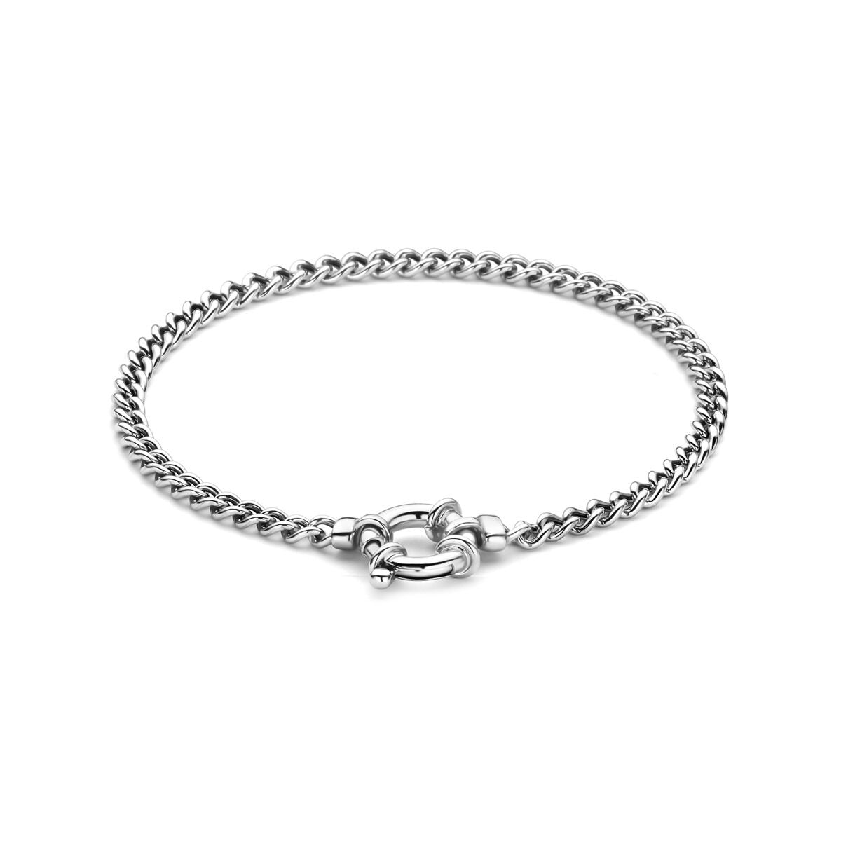Gerhodineerde 925 zilveren ankerarmband met een veerslot en een schakelpatroon.