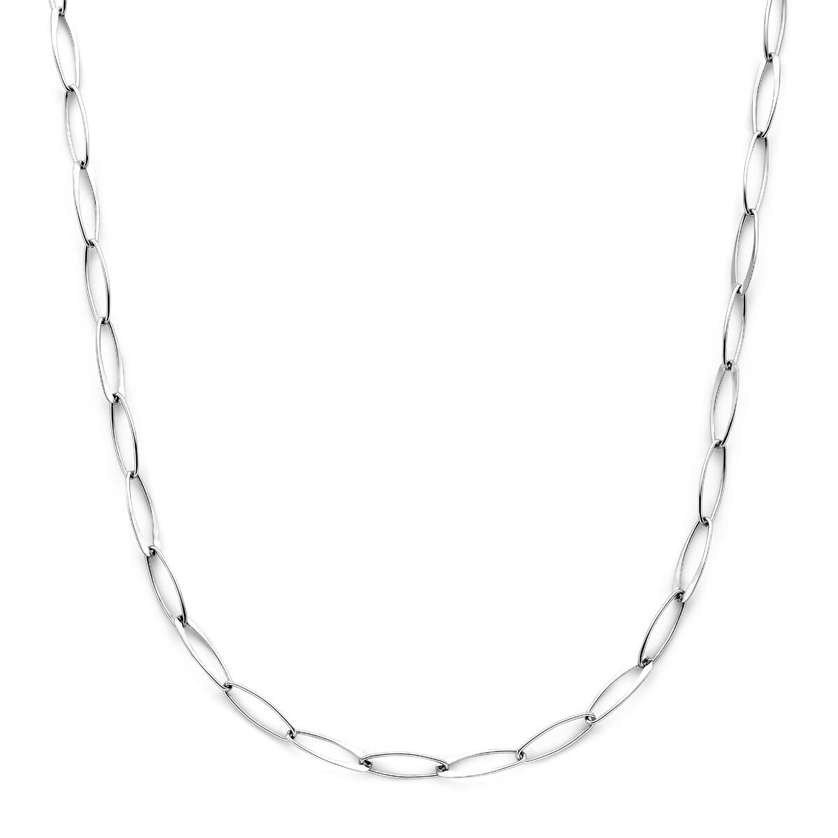 Zilveren gerhodineerd collier met ankerketting, 6 mm breed en 45 cm lang.