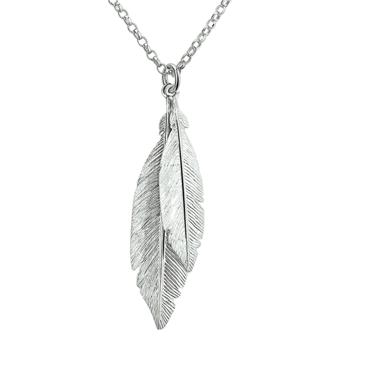 Zilveren collier met twee veren, gerhodineerd 925 zilver, met een fijne ketting.