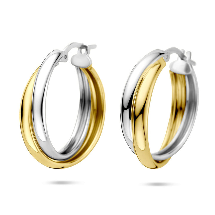Bicolor zilveren oorringen – verguld en gerhodineerd 925 zilver, 23.5x6 mm