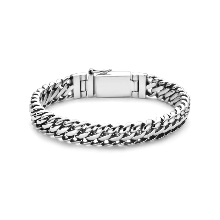 Geoxideerde Zilveren Heren Armband – Dubbele Gourmet Schakel 11 mm