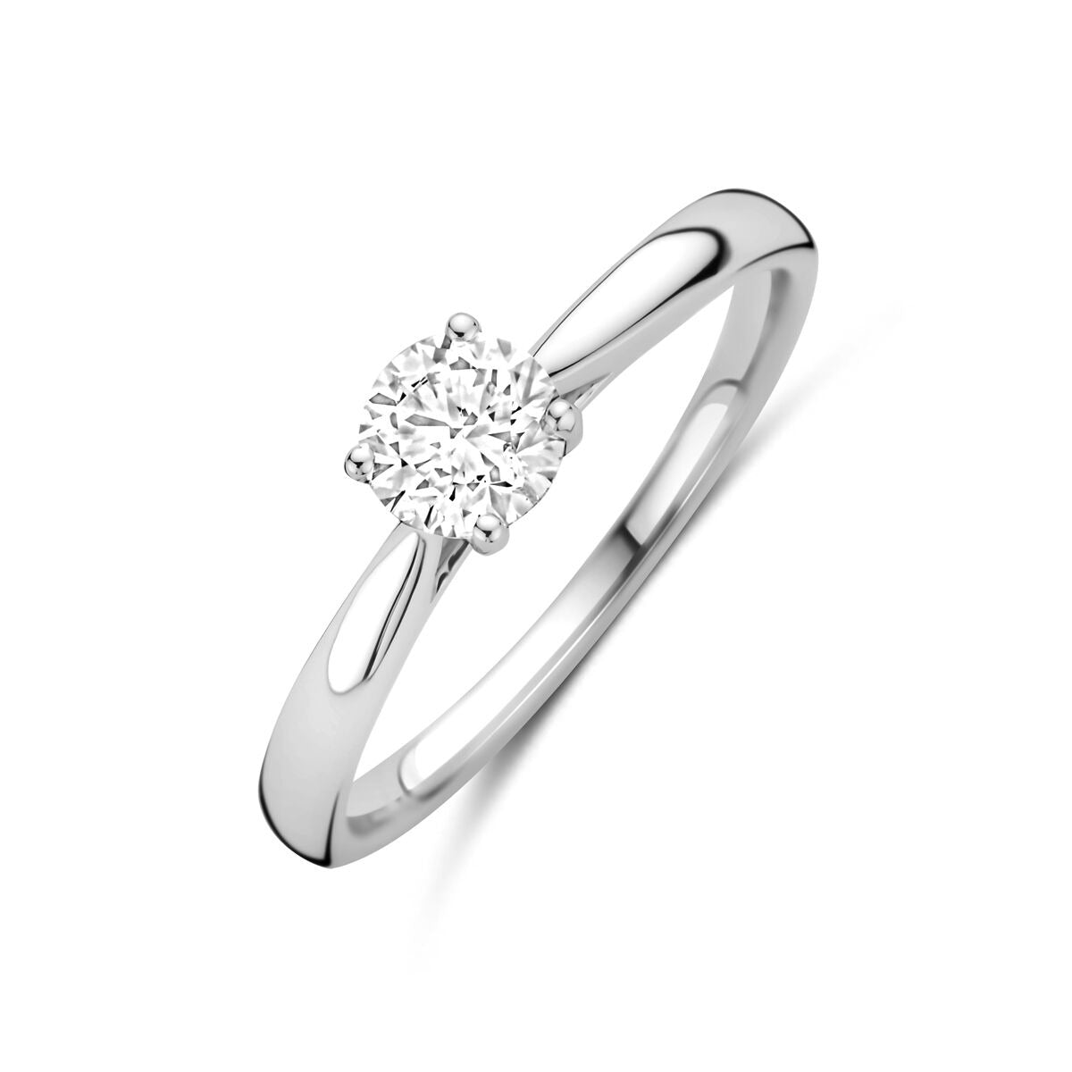 Witgouden damesring met een 0.50ct lab grown diamant, met een verfijnde, gladde band en een schitterende zetting.