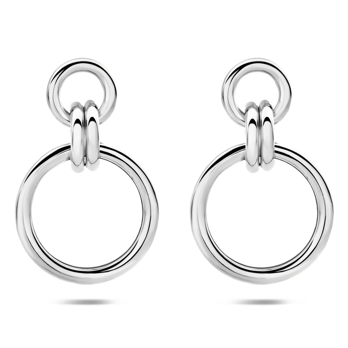 Gerhodineerde zilveren oorhangers met een ronde vorm en dubbele cirkels.