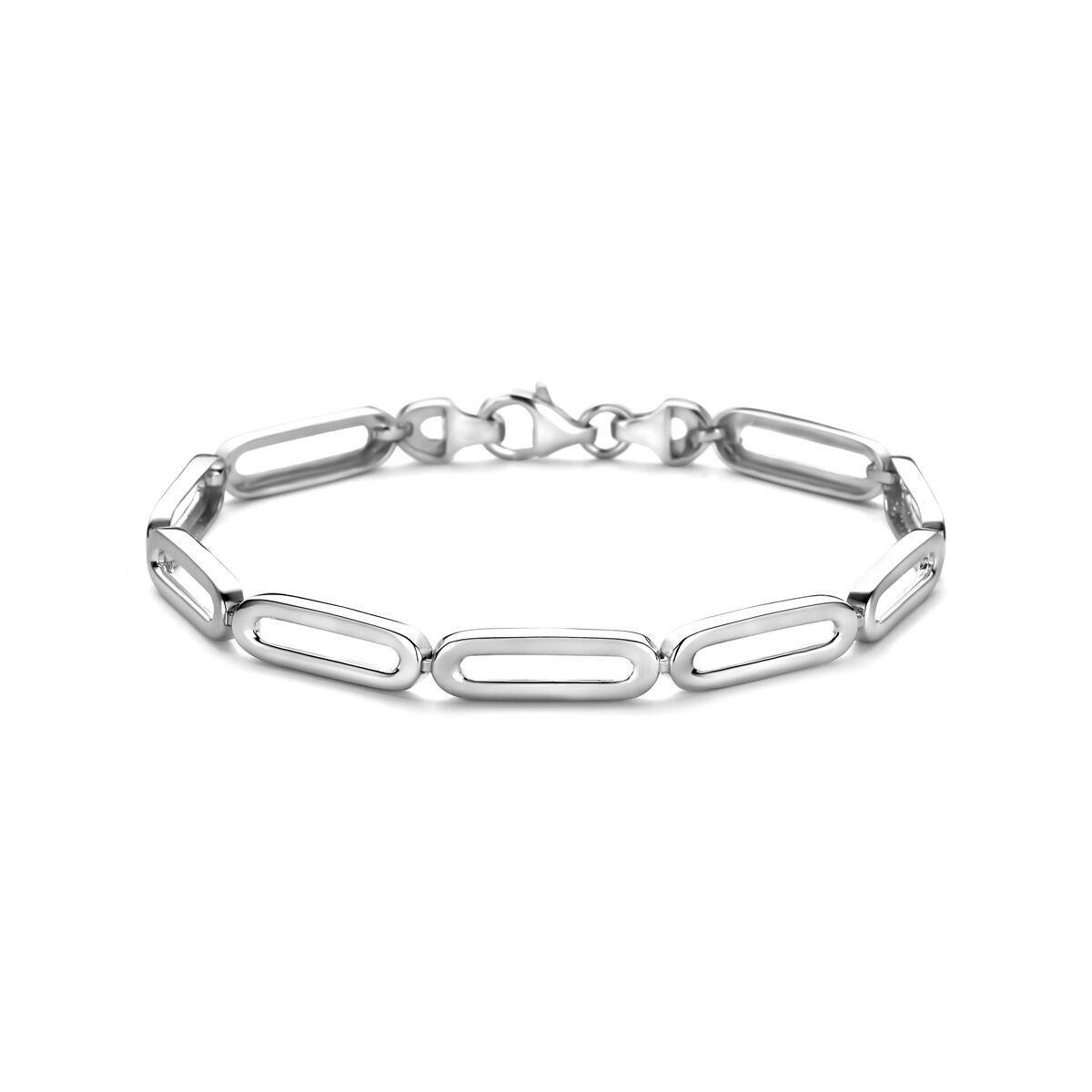 Zilveren dames armband van gerhodineerd 925 zilver met een breedte van 5,7 mm en een lengte van 19 cm.