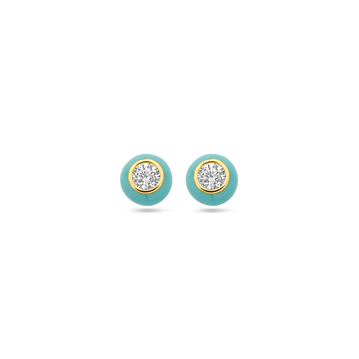 ear studs turquoise enamel and zirconia 1 micron silver gold plated (yellow)