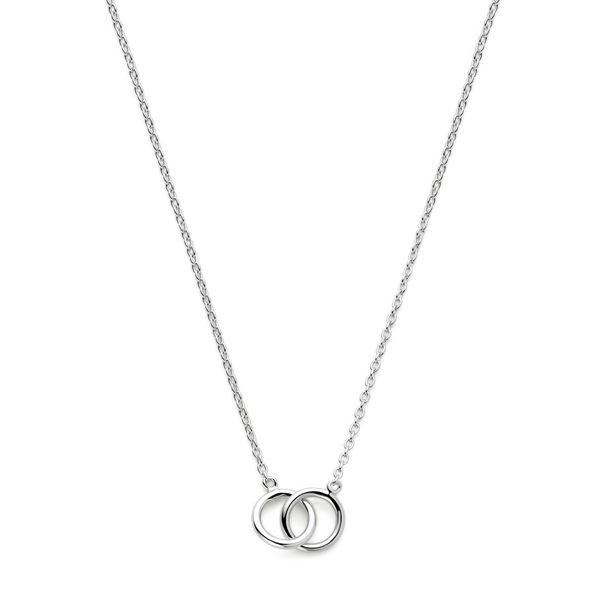 Zilveren gerhodineerd anker collier met twee ronde schakels in het midden.