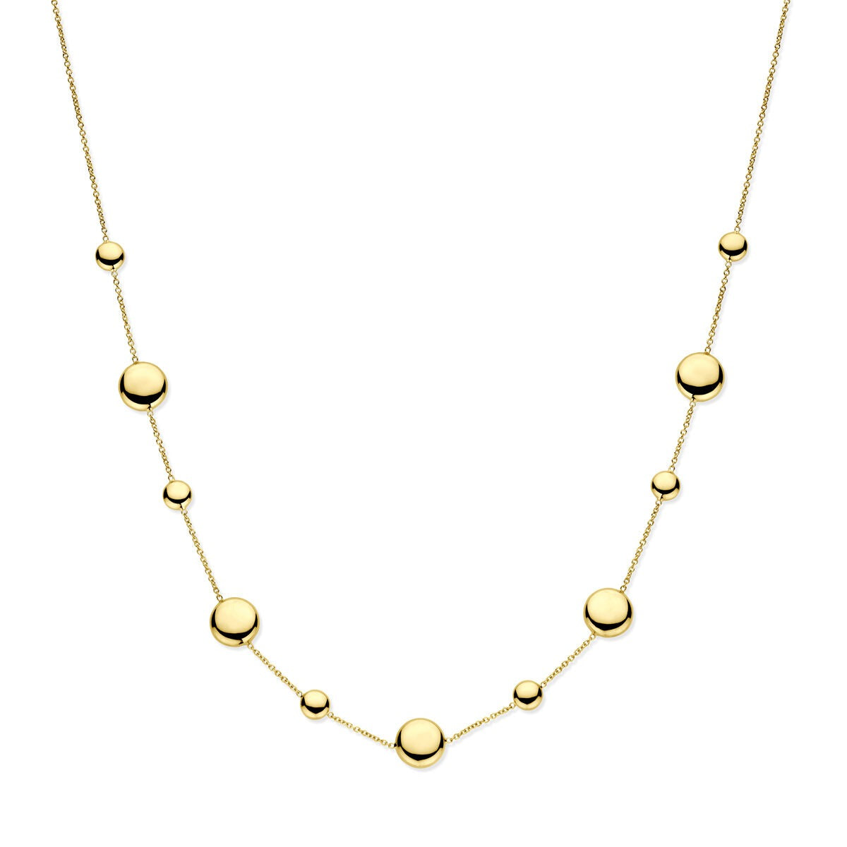 Geelgouden dames collier met een lengte van 42-45 cm en ronde, vlakke schakels.