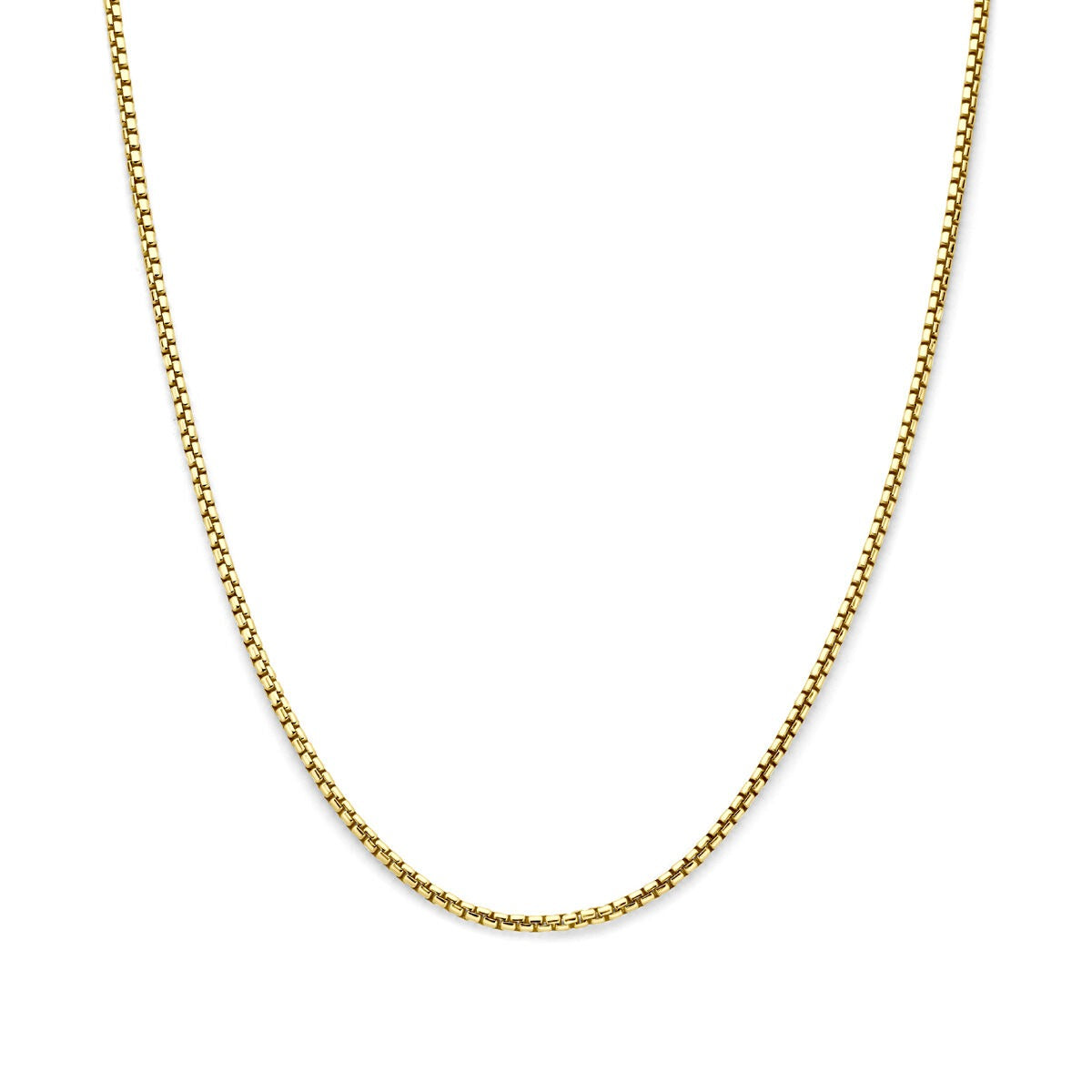 14k geelgouden collier met een glanzende zilveren kern en een fijne schakelstructuur.