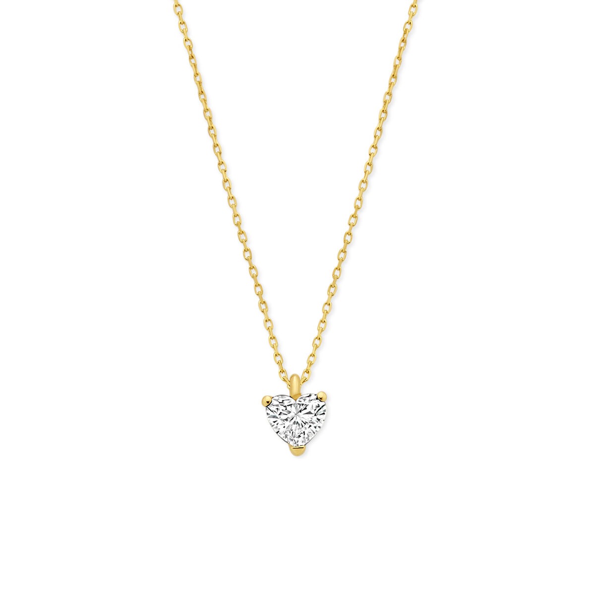 Geelgouden ketting met hartvormige lab grown diamant van 0.30ct, fijne schakelketting.
