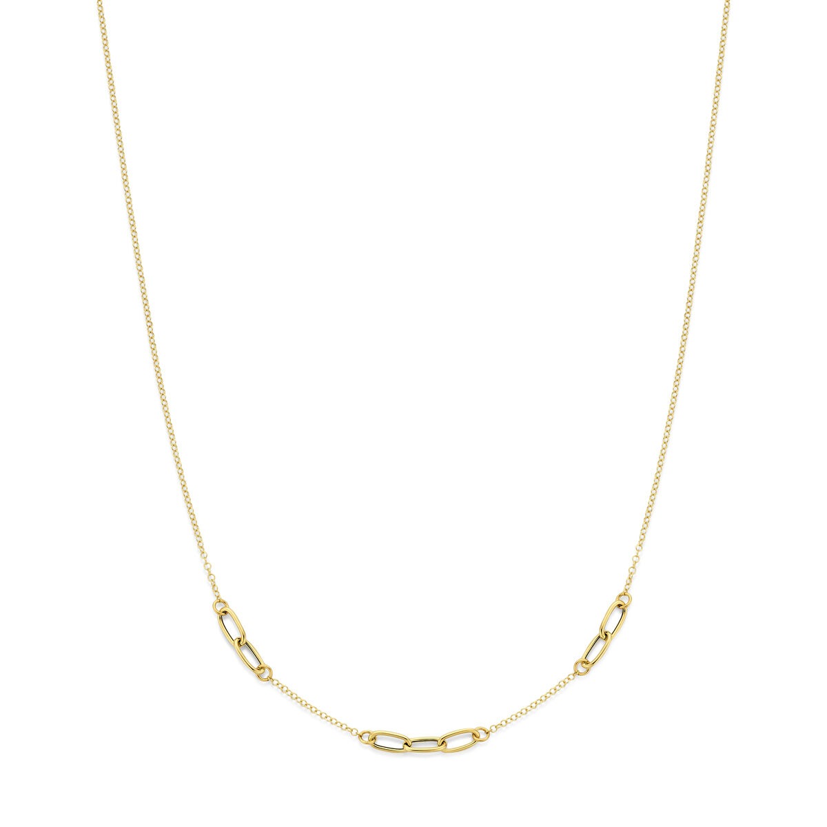 14k geelgouden armband met veerringsluiting en schakels in een verfijnde, minimalistische stijl.
