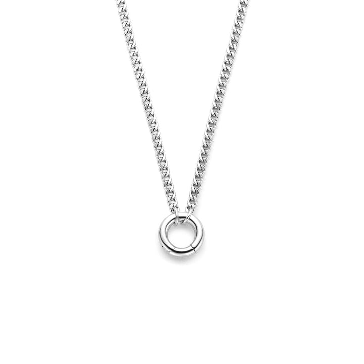 Gerhodineerd zilveren gourmette ketting met ronde connector